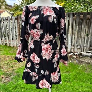Xhilaration Black and Pink Floral Long Sleeve Dress